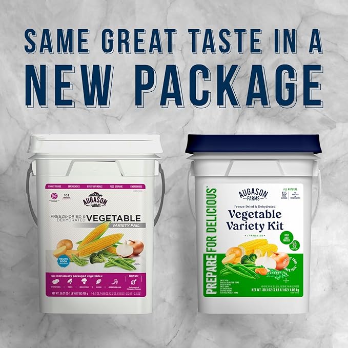 Vegetable Variety Kit Emergency Food Supply, 125 Servings, 30 Year Shelf Life - Dehydrated Vegetables Camping Essentials, Broccoli, Potatoes, Peas, Corn, Green Beans, Onions, and Medley