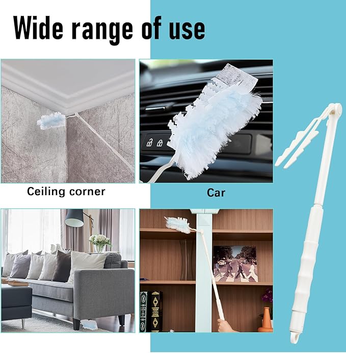 12 Pcs 3 ft Replacement Handles Compatible with Swiffer Duster Refill Adjustable Length Handles Duster Refill Extended Handle Removal Duty (White)