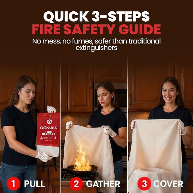 Emergency Fire Blanket 40x40 Inch - 5 Pack Fiberglass FireBlanket with Hook & Gloves | Fire Safety Blanket for Kitchen, Home, Garage, Camping
