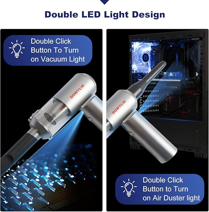 Compressed Air Duster, 150,000RPM Compressed Air with LED, 2-in-1 Mini Vacuum, Electric Air Duster for PC Cleanning Kit, Canned Air Duster for Computers-Air Blower for Electronics with Case