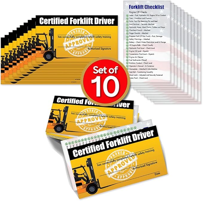 Forklift Operator Safety Training Cards - 10 Cards - Forklift Driver Card - Operator Safety - Wallet Forklift Training Card (1 pack of 10 cards)