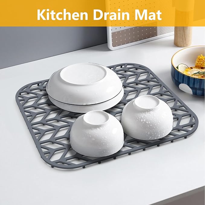 Sink Protectors for Kitchen Sink 12x11 & 13x11, Silicone Kitchen Sink mats Protector for Bottom of Farmhouse Sink(12.25"X11.5"Gray)