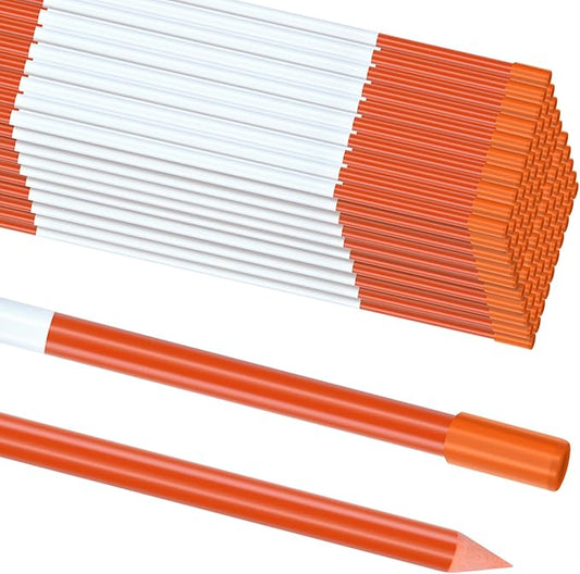 100PCS 48" X 0.25" Driveway Markers, 1/4 Inch Dia Reflective Driveway Poles, Orange Fiberglass Snow Stakes with Reflective Tape for Parking Lots, Walkways