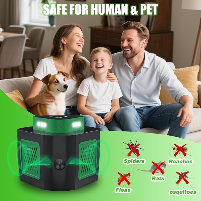 2 Pack Mice Rat Repellent for House Rodent Repellent Ultrasonic Mouse Deterrent,360°Mice Trap for House Indoor,Mouse Repellent with Flashing Light for Attic Garage Basement Crawlspace,4 Mode Switching