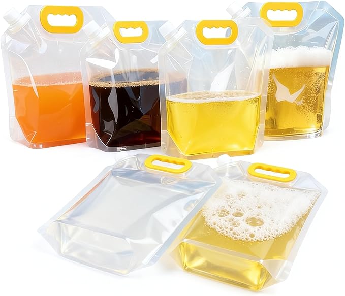 Collapsible Water Container Bag 5 Pcs 1.3 Gallon, Freezable Plastic Foldable Water Pouch with Handles,Leak-Proof Plastic Storage Jug for Outdoor Sport Camping Emergency Survival