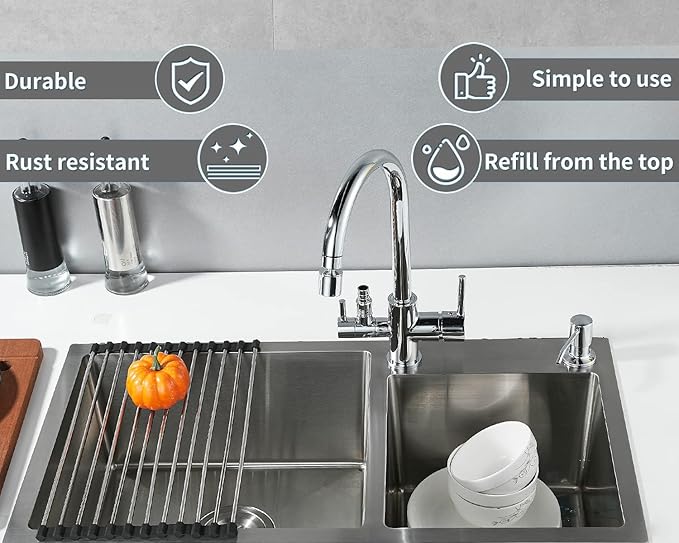 Soap Dispenser for Kitchen Sink,Stainless Steel Built in Soap Dispenser Countertop Pump Head,Dish Soap Hand Lotion Dispenser with Refillable 13.5OZ Bottle