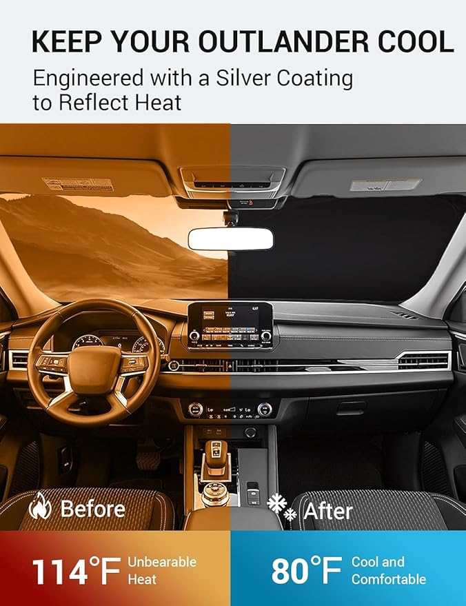 Proadsy 2025 Upgrade Windshield Sun Shade Custom Fit 2025 2024 2023 2022 Mitsubishi Outlander Foldable Front Sunshade Protector Sun Visor Blocks UV Rays Keep Car Cooler