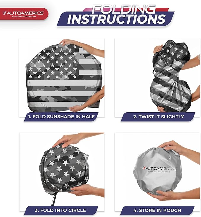 Autoamerics 1-Piece Windshield Sun Shade Gray Camo American Flag USA Design - Foldable Car Front Window Sunshade for Most Sedans SUV Truck - Blocks Max UV Rays and Keeps Your Vehicle Cool - Medium