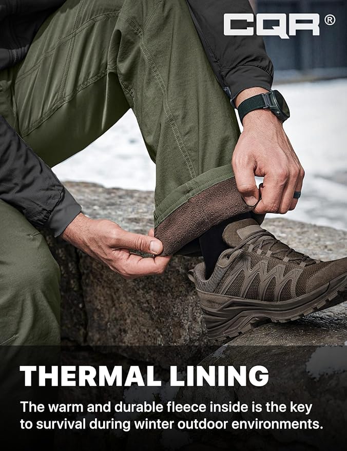 CQR Men's Winter Fleece Lined Pants, Water-Resistant Outdoor Stretch Work Pants, Windproof Casual Pants with Pockets