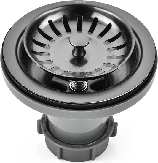 Black/Gold/Chrome Kitchen Sink Drain Assembly Replacement Kit,for Standard 3-1/2 Inch Kitchen Sinks,with Removable Basket Strainers Stopper Plug, with 1-1/2 Lock Nuts,Nicmondo (Black)