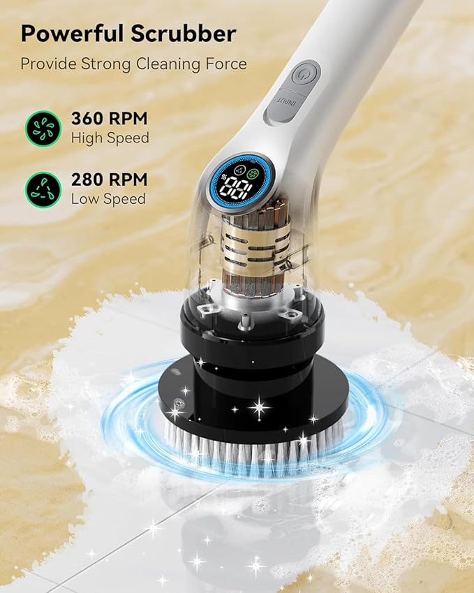 Electric Spin Scrubber Cleaning Bathroom: Shower Cleaner Brush, Cordless Power Scrubber for Tub Tile and Floor (Handle Length 50)