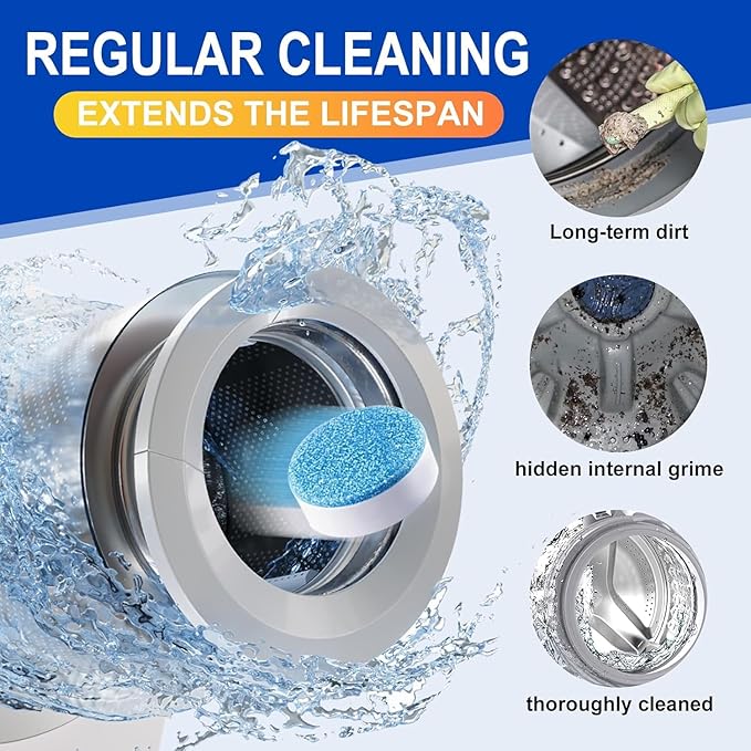 Washing Machine Cleaner Tablets 40Pcs Deep Cleaning Tablets, Compatible with HE, Top & Front Load, Deep-Clean Action – Removes residue & neutralizes odors