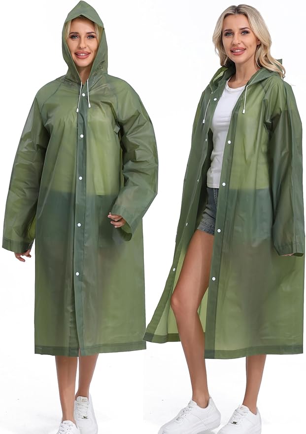 2-Pack Reusable Rain Ponchos for Adults, HOOMBOOM Raincoats Emergency for Women/Men with Drawstring and Sleeves