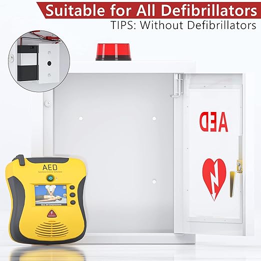 NLShan Wall-Mounted AED Cabinet: Steel Defibrillator Storage Case with Alarm & Handle - Fits Zoll/Cardiac Science/Physio-Control All aed Brands (14.2" Wx7.9 Dx15.8 H)