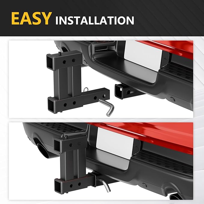 Dual Hitch Extender, 2 Inch Hitch Extension, Drop-Rise Tow Trailer Hitch Adapter, 4000 LBS Capacity Double Receiver Extender Fits Standard 2" Class III & IV Receivers for Cargo Carrier Bike