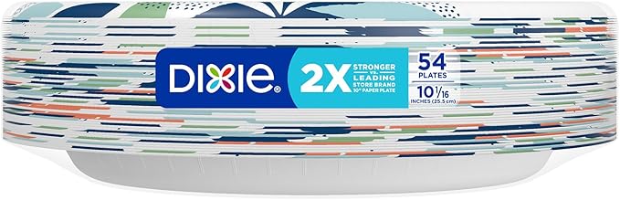 Dixie Large Paper Plates, 10 Inch, 54 Count, 2X Stronger, Microwave-Safe, Soak-Proof, Cut Resistant, Disposable Plates For Everyday Breakfast, Lunch, & Dinner Meals