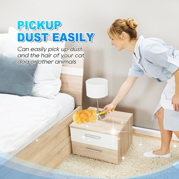 32 Count Duster Refill Compatible with Swiffer Duster Handle, 360° Heavy Duty Dusters Refills with 2 Detachable Handles Compatible with Swiffer Dusters for Cleaning, Blinds & Ceiling Fan