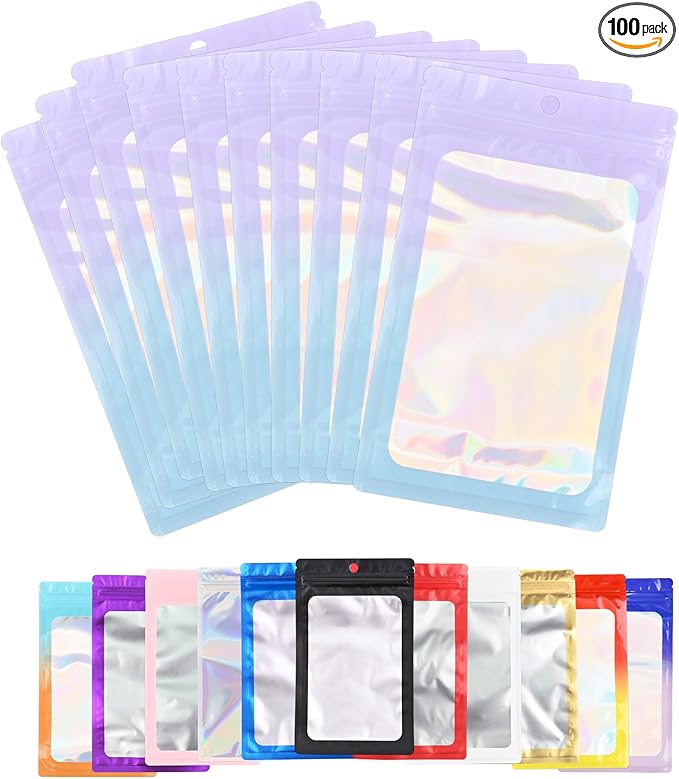 100 Pack Resealable Plastic Bags for Food Storage, Zipper Bags with Clear Front Window, Packaging Pouch for Small Business (Pink & Blue, 3.2x5.5 inch)