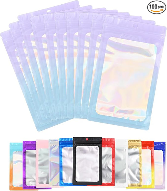 100 Pack Resealable Plastic Bags for Food Storage, Zipper Bags with Clear Front Window, Packaging Pouch for Small Business (Pink & Blue, 3.9x7.1 inch)