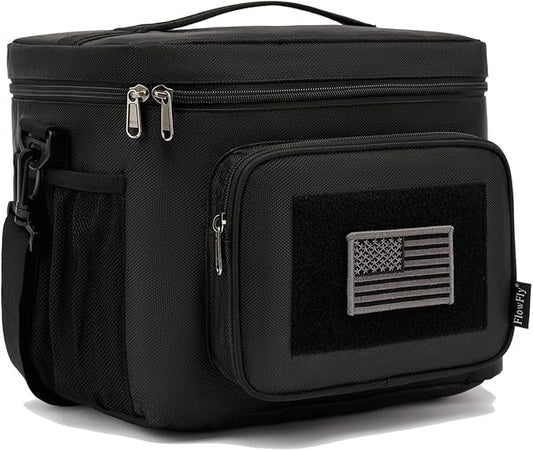 FlowFly Tactical Lunch Bag Large Insulated Lunch Box Cooler Tote for Men, Women with MOLLE/PALS Webbing (Black, Large)