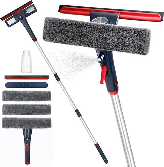 DSV Standard Professional Window Squeegee for Window Cleaning, 2 in 1 Rotatable Window Cleaning Squeegee Kit with Extension Pole, 62” Window Cleaning Tool for Indoor/Outdoor High Windows, Home, Car