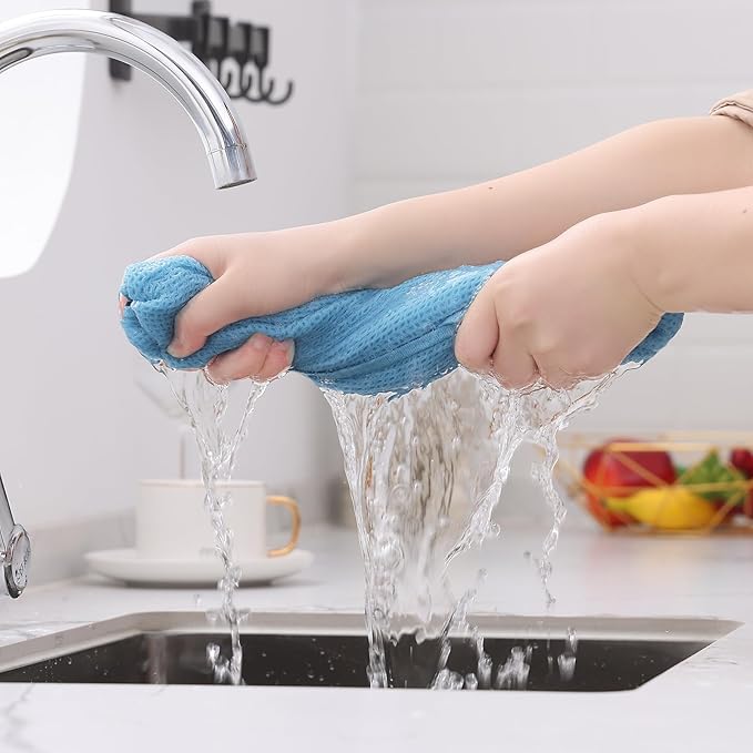 Kitinjoy 100% Cotton Waffle Weave Kitchen Towels (13 X 28 Inches, Sky Blue), 6-Pack Super Soft and Absorbent Dish Towels for Drying Dishes, Kitchen Hand Towels