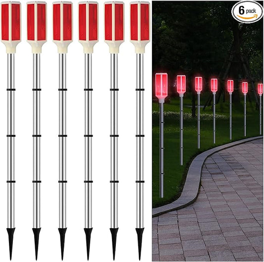 Macarrie 6 Pcs Solar Powered Driveway Markers Reflector Lights Landscape Driveway Reflectors on Poles for Snow Road Outdoor Yard(37 Inch,Red)