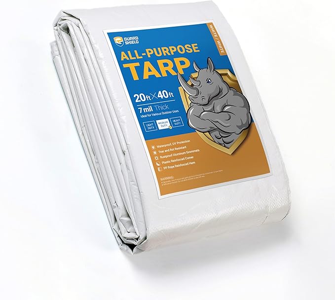 GUARD SHIELD White Tarp 20x40 Feet Medium Duty All Purpose Poly Tarps Cover 7mil