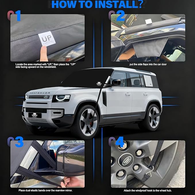 Windshield Cover for Ice and Snow,Heavy Duty 600D Oxford Fabric,Snow Windshield Cover for Car,Trucks, SUV,Sedan,MPV,Van,Winter Frost Hails Windshield Protector Blanket,Large,75/60Wx44D Inch