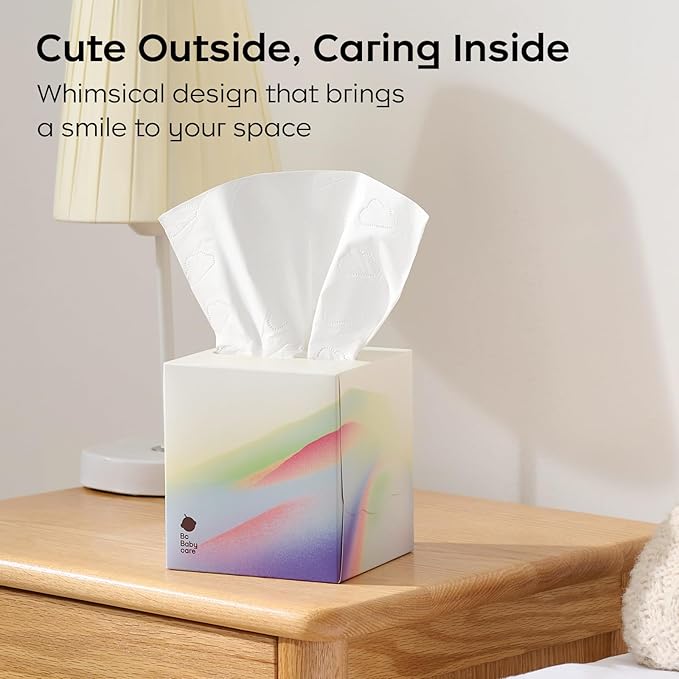 Bc Babycare Lotion Facial Tissues, 8 Cube Boxes, Hypoallergenic, Plant-based Materials, Clean Gentle Baby Essentials, 60 Tissues Per Box, 5-Ply