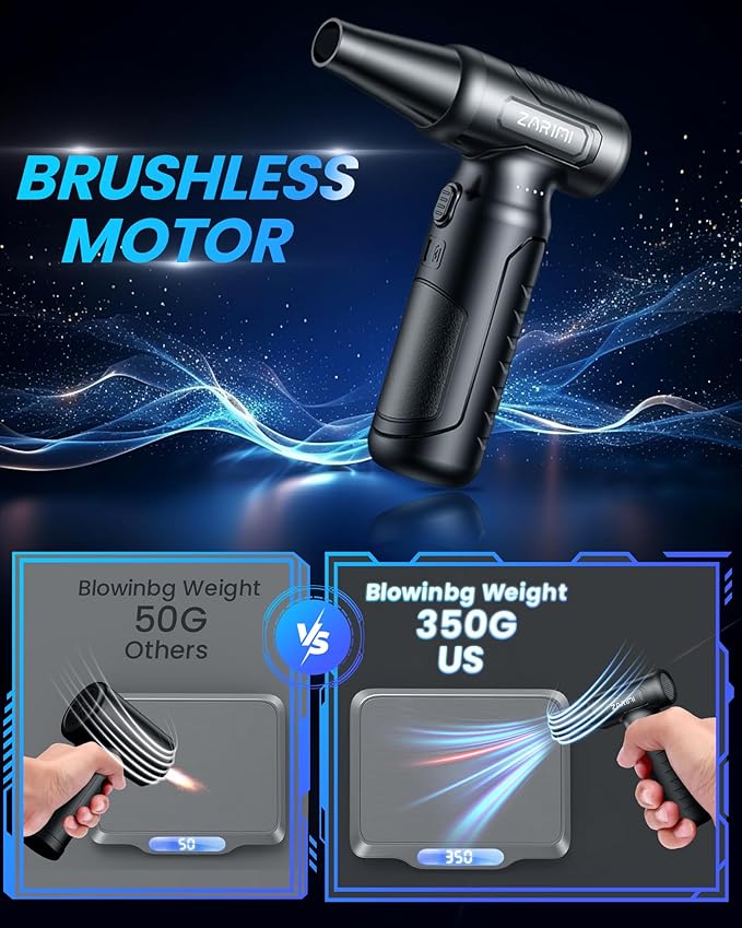 Electric Compressed Air Duster - 33,0000 RPM High-Speed Air Blower Gun, Rechargeable Mini Turbo Fan Cordless for Keyboard, PC, Car, Home & Outdoor Cleaning Dust, Replaces Compressed Air Cans