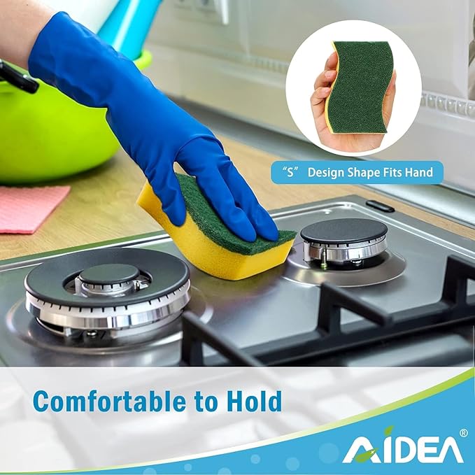 AIDEA Sponges Kitchen, 24 Pack Heavy Duty Dish Sponge, Cleaning Dish Scrubber Sponge for Home and Kitchen, Stink-Free Cleaning Supplies for Pots, Pans