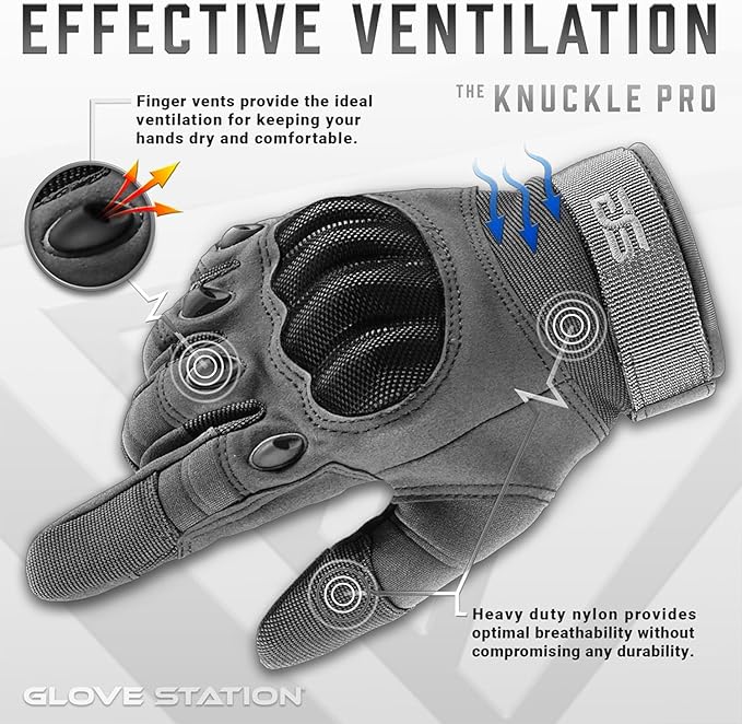Glove Station Tactical Gloves for Men – Touchscreen Utility Gear with Hard Knuckle Protection Used in Motorcycle, Airsoft, Combat, Police, Shooting & Outdoor Work