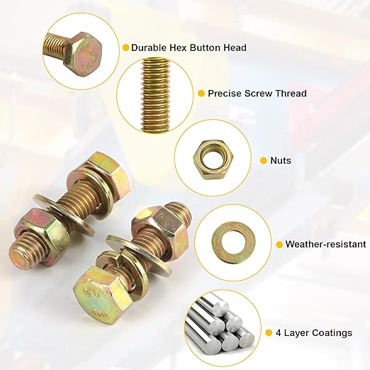 1004Pcs Grade 8.8 Metric Bolts Assortment, Hex Heavy Duty Bolts and Nuts Set, M6 M8 M10 (12mm to 45mm), Comes with 3 Bits（Yellow Zinc Plated）