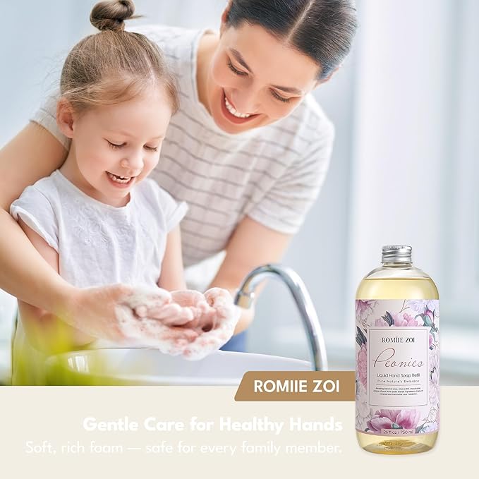 ROMIIE ZOI Liquid Hand Soap Refill, Peony, Gentle & Moisturizing Formula, 750 ML/ 26 FL OZ