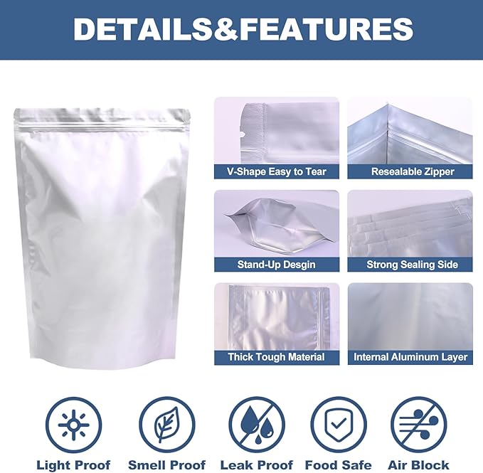 30PCS 1Gallon 10"X14" Mylar Bags for Food Storage with Oxygen Absorbers&Lables,10 Mil Thick Resealable Stand-Up Zipper&Heat Sealable Bags for Long Term Food Storage,Dried Food