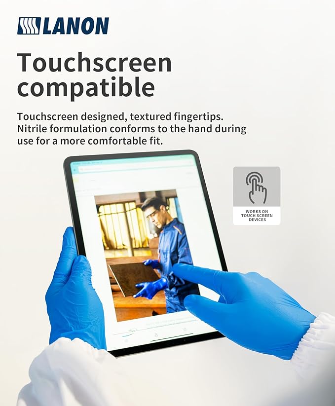 LANON Protection Blue Disposable Nitrile Gloves, Silicone-Free, Food-Safe, Chemical Resistant, Powder-Free, Textured Fingertips, Cooking, Cleaning, Case, Medium