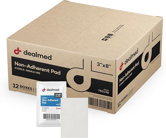 Dealmed Sterile Non-Adherent 3" x 8" Gauze Pads Non-Adhesive Wound Dressing, Highly Absorbent & Non-Stick, Painless Removal-Switch, Individually Wrapped for Extra Protection (Case of 600)