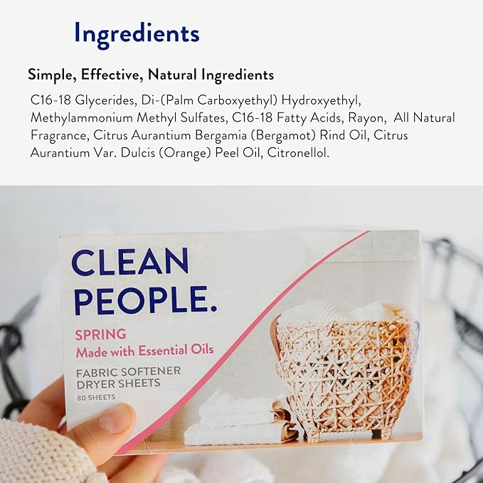 The Clean People Fabric Softener Sheets - Dryer Sheets - Softens & Removes Static Cling - Vegan Laundry Softener, Essential Oils - Spring 240 Pack