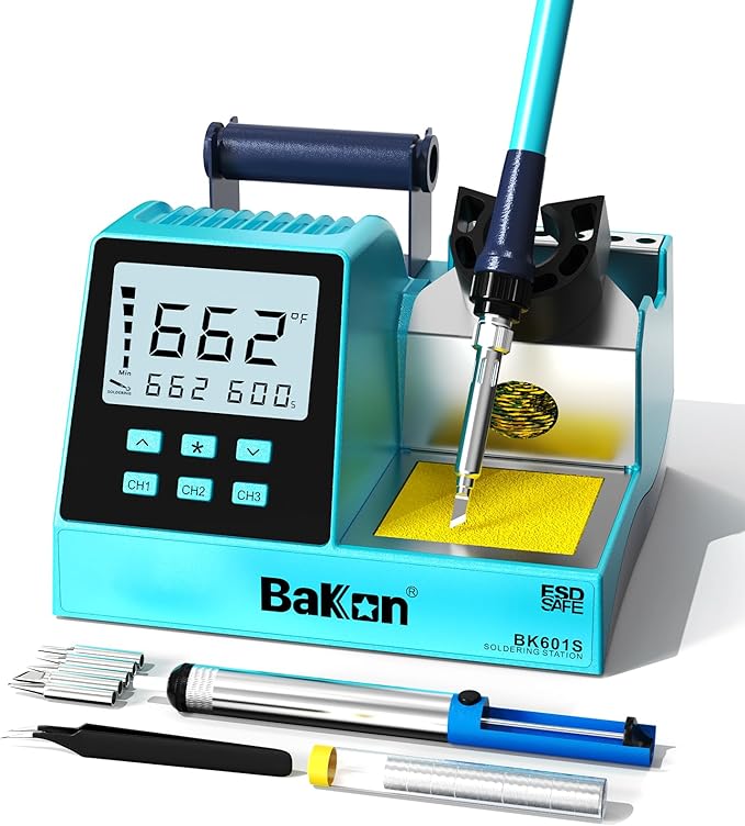90W Soldering Station Kit, Electronic Rework Soldering Station with 3 Memory Channels,DIY Solder Kit,356℉～896℉,°C/°F Conversion,Sleep Mode, 5 Iron Tips,Solder Sucker,Soldering Wire,Tweezers