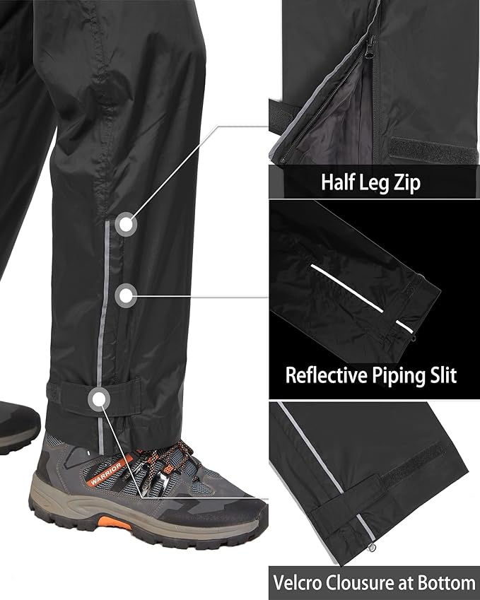 33,000ft Men's Rain Pants, Waterproof Rain Over Pants, Windproof Outdoor Pants for Hiking, Fishing