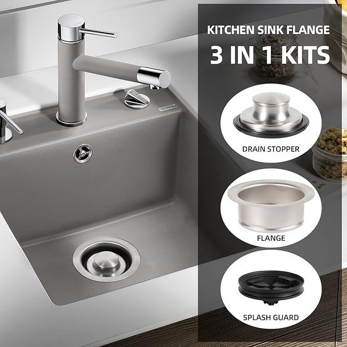 RQYEKDO Garbage Disposal Flange Stopper Collar Sink Baffle Kit, Fit Universal 3-1/2 Inch Standard Sink Drain Hole，Kitchen Sink Flange Stopper Replacement Accessories,Stainless Steel (brushed)