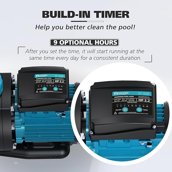 In/Above Ground Pool Pump, High Flow Powerful Self Priming Pool Pump with Timer,2.2 HP 6950 GPH 220V