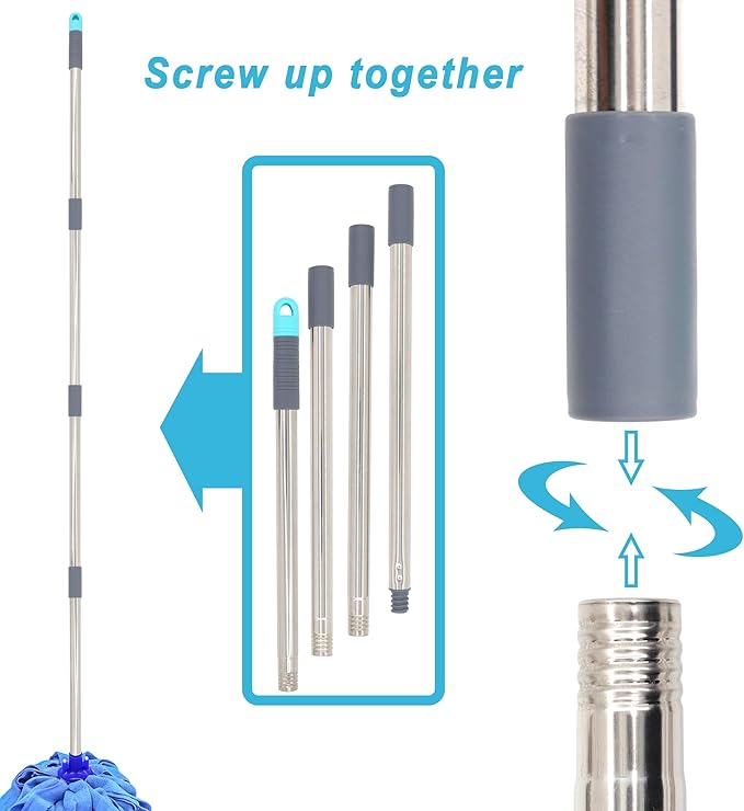 4-Section 4.8ft. Stainless Steel Pole Mop Replacement Handle Compatible with All Cleaning Head with American Threading System