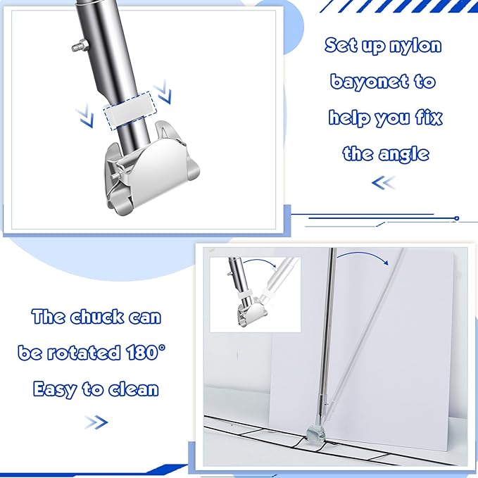 Suclain 4 Pcs Clip on Dust Mop Handle with Chuck 51.18 Inch Stainless Steel Flexible Maneuvering Mop Stick Replacement for Home Restaurant Kitchen Office Bathroom Wood Laminate Tile Floor Cleaning