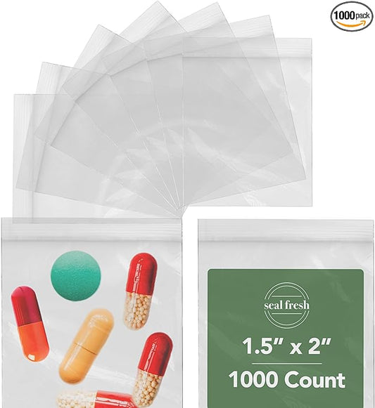 1.5 x 2 Inch Resealable Plastic Bags 1000 Pack — Clear Reclosable Mini Bags with Zipper Seal for Jewelry, Beads, Small Parts, Crafts, Hardware