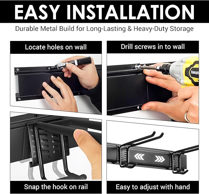 FELLER 9-Piece Garage Slatwall Hook Kit – 6 Double Utility Hooks + 3 Mounting Plates (16" O.C., 50" Total Width) – Extra Heavy Duty Slat Wall Hanger Holder Set for Tools