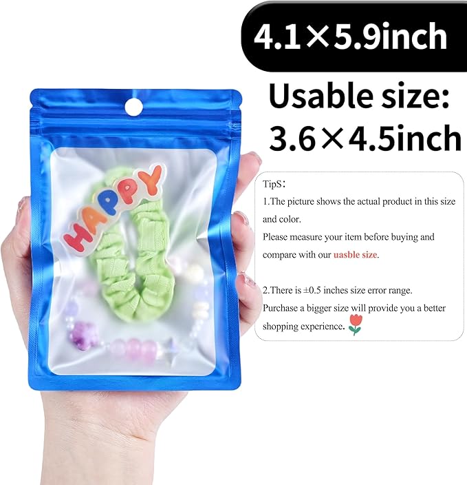 100 Pack Resealable Plastic Bags for Food Storage, Zipper Bags with Clear Front Window, Packaging Pouch for Small Business (Blue, 4.1x5.9 inch)