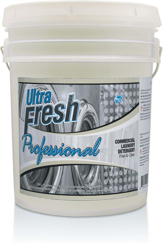 Ultra Fresh Professional Commercial Laundry Detergent, Free & Clear, 5 Gal – Liquid with Easy Dispensing Pump for All Machine Types, up to 640 Loads