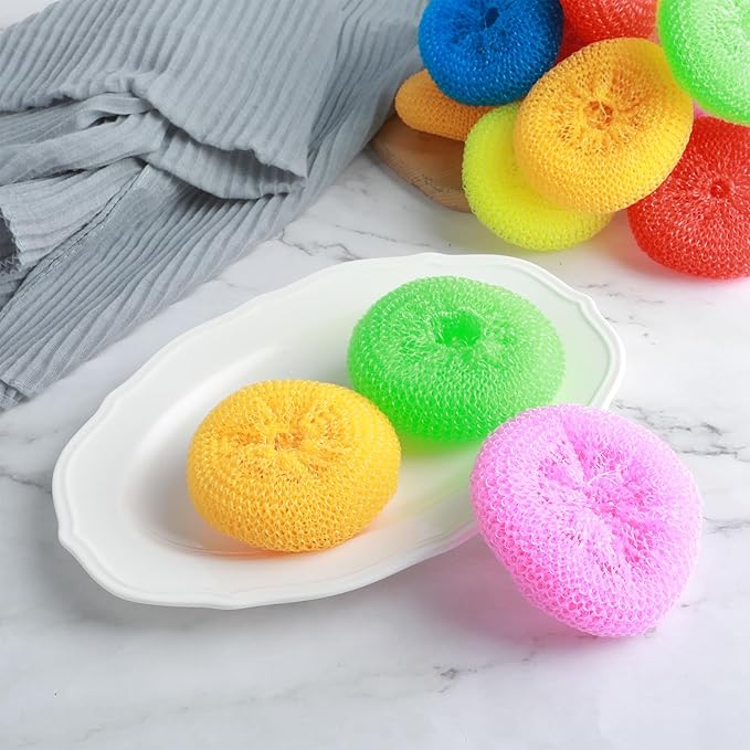 Plastic Dish Scrubbers for Dishes 15Pcs Plastic Pot Round Scrubber Scouring Pad Assorted Colors Nylon Non Scratch Dish Scrubber for Kitchen Cleaning